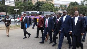 Senators march to the High Court in Nairobi to file suit challenging laws passed by National Assembly members without their input. PHOTO | SAMUEL KARIUKI | MEDIAMAX NETWORK LIMITED