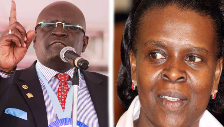 Education CS, George Magoha, (L) and retired president Mwai Kibaki’s daughter, Judy Kibaki (R). [PHOTO | COURTESY]