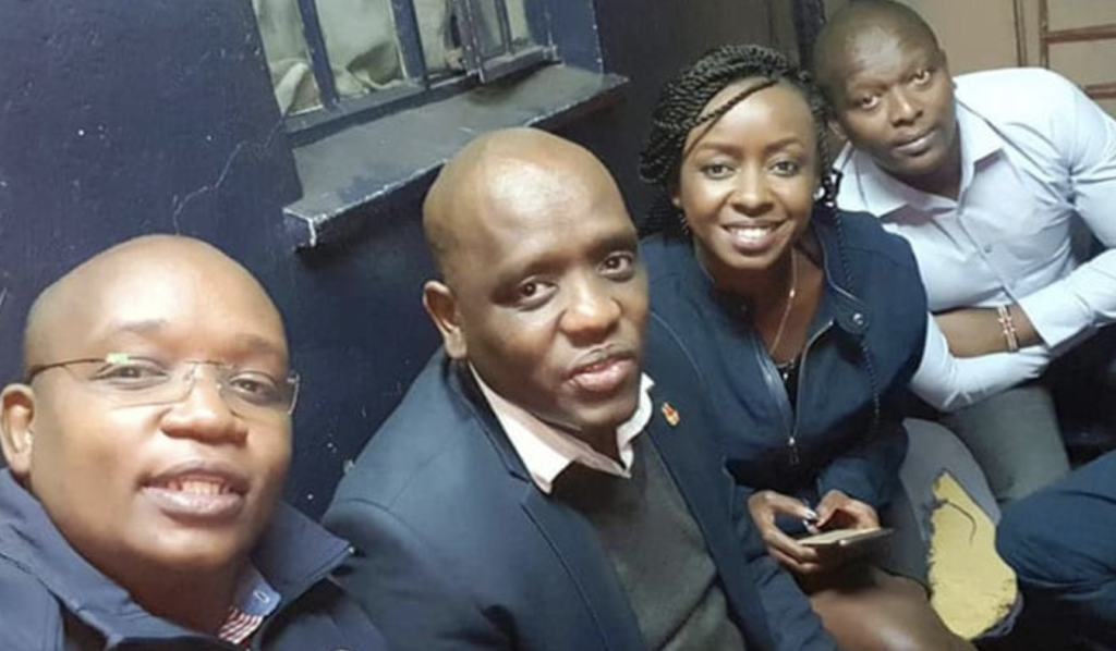 From left to right: Dennis Itumbi’s brother, David, Itumbi, Jacque Maribe and Joshua Murigu. [PHOTO | COURTESY]