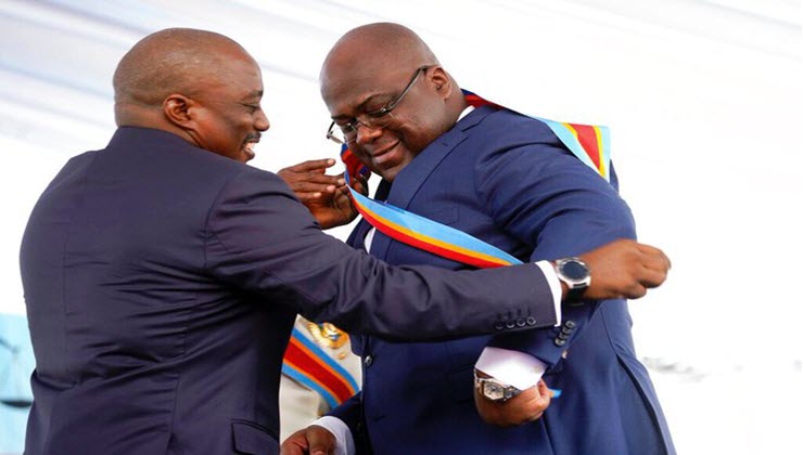 Former DR Congo President Joseph Kabila with incumbent Felix Tshisekedi. PHOTO | COURTESY