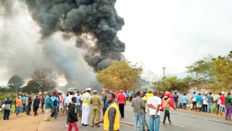 A fuel tanker exploded in Tanzania on Saturday, killing 57 people and injuring 65, many of whom were siphoning petrol from the vehicle, which had crashed. [PHOTO | COURTESY]