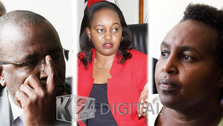 Anne Waiguru (C) hasn't directed lawyer Donald Kipkorir to file an application demanding a third of Mithika Linturi and Marianne Kitany’s property. [PHOTO | K24 DIGITAL]