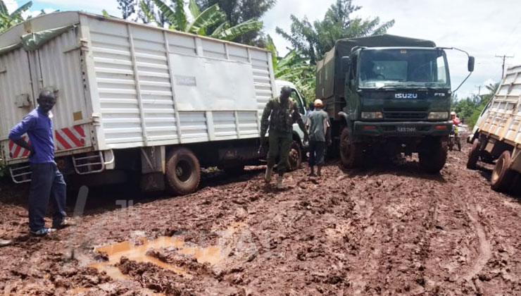 Heavy rainfall which has, of late, been experienced in the area worsened the condition of Kangai-Kimicha road. [PHOTO: GITHINJI MWANGI | K24 DIGITAL]