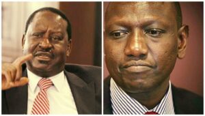 Former Prime Minister Raila Odinga (L) and Deputy President William Ruto (R). [PHOTO | FILE]