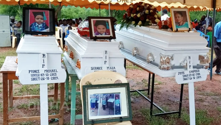 Joyce Syombua, 31, and her two children were on Saturday, December 7, buried at Syombua’s parents’ home in Kyaithani, Yatta in Kitui County. [PHOTO | K24 DIGITAL]