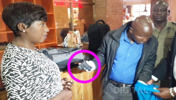 Thika Sub-County Police Commander, Beatrice Kiraguri (L), told K24 Digital that they have established the pistol was stolen from a licensed firearm holder earlier December 30 in Kandara, Murang’a County. [PHOTO | K24 DIGITAL]