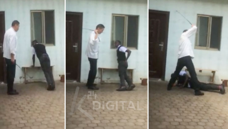 K24 Digital has obtained a disturbing video clip showing a Chinese restaurant officer whipping a Kenyan waiter for arriving late to work. [PHOTO | K24 DIGITAL]