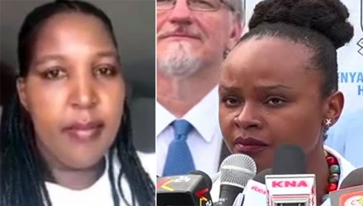 Health CAS Dr Mercy Mwangangi (R) clarified that as of Saturday, March 14, 2020, there was only one confirmed case of coronavirus in the country, and it wasn’t that of Jane (L). [PHOTO | K24 DIGITAL]