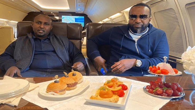 Suna East MP Junet Mohammed (L) and Mombasa Governor Ali Hassan Joho (R) en route to Dubai to visit ODM leader Raila Odinga on July 9, 2020. [PHOTO | COURTESY]