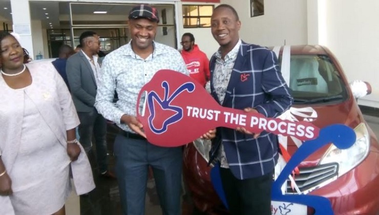 Michael Gitonga receiving his gift, a Nissan Note, on Friday, September 4, 2020. [PHOTO | K24 DIGITAL]