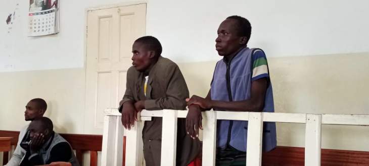 The murder suspects Pilat Lukaile and Lokitari Lorokoi arraigned before a Kabarnet Law court. PHOTO/Faith Lagat