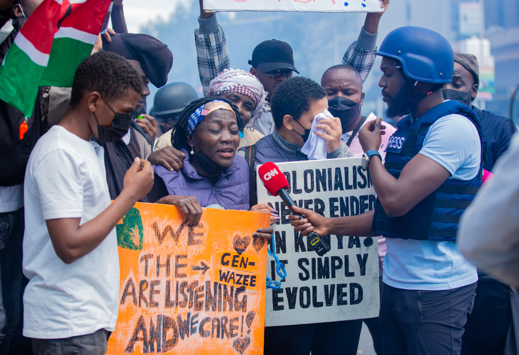 Auma Obama during an interview with CNN Larry Madowo at Nairobi protests on June 25, 2024. PHOTO/@LarryMadowo/X