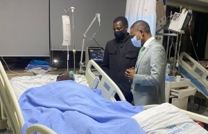 Embakasi East Member of Parliament (MP) Paul Ongili alias Babu Owino visits injured cops at Nairobi West Hospital. PHOTO/@HEBabuOwino/X