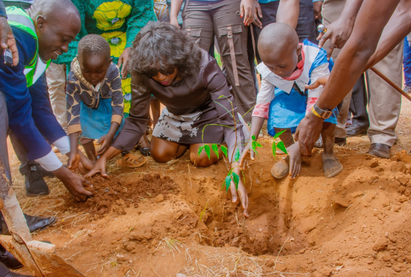 First Daughter Charlene Ruto in Kitui planting trees wwith school children. PHOTO/@charlruto/X