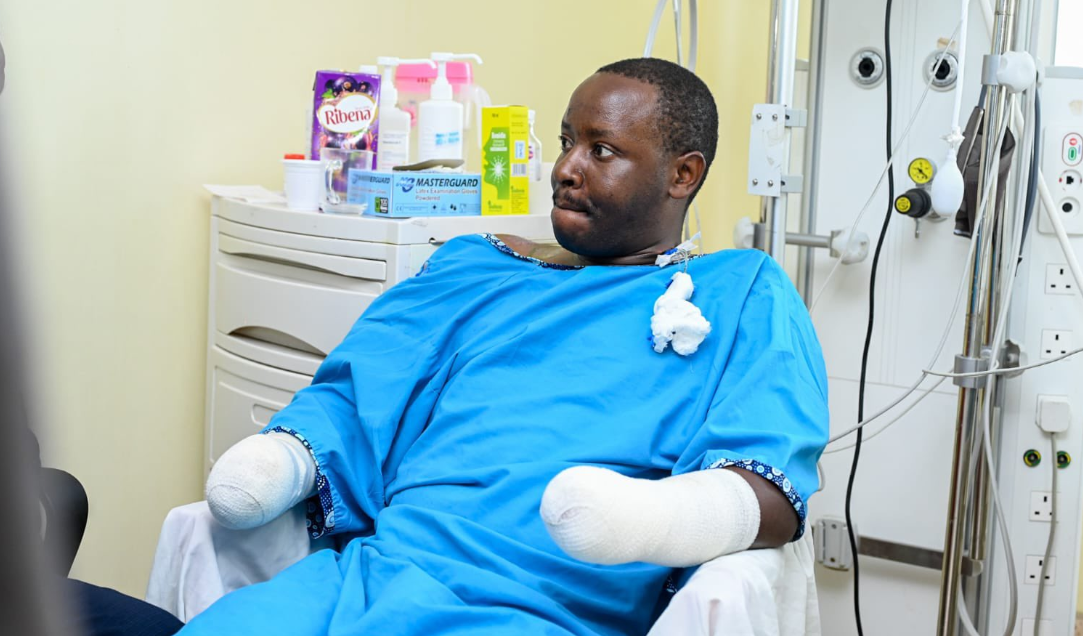 Chief Inspector David Karuri Maina in Nairobi West Hospital. PHOTO/@DrAlfredMutua/X