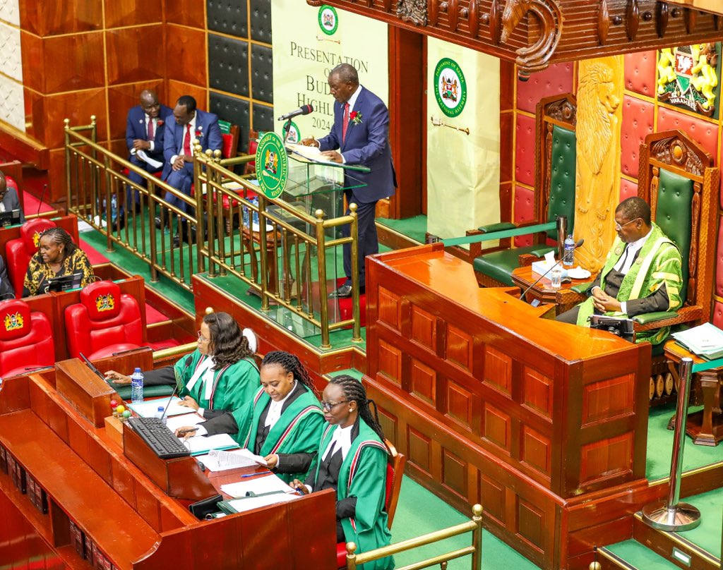 Treasury CS Njuguna Ndung'u delivering the 2024/25 Financial Year budget statement at Parliament on June 13, 2024. PHOTO/@HonWetangula/X