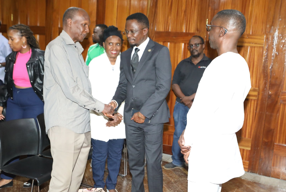 CS Ababu Namwamba with Njambi Koikai's parents at All Saints Cathedral. PHOTO/@moyasa_ke/X