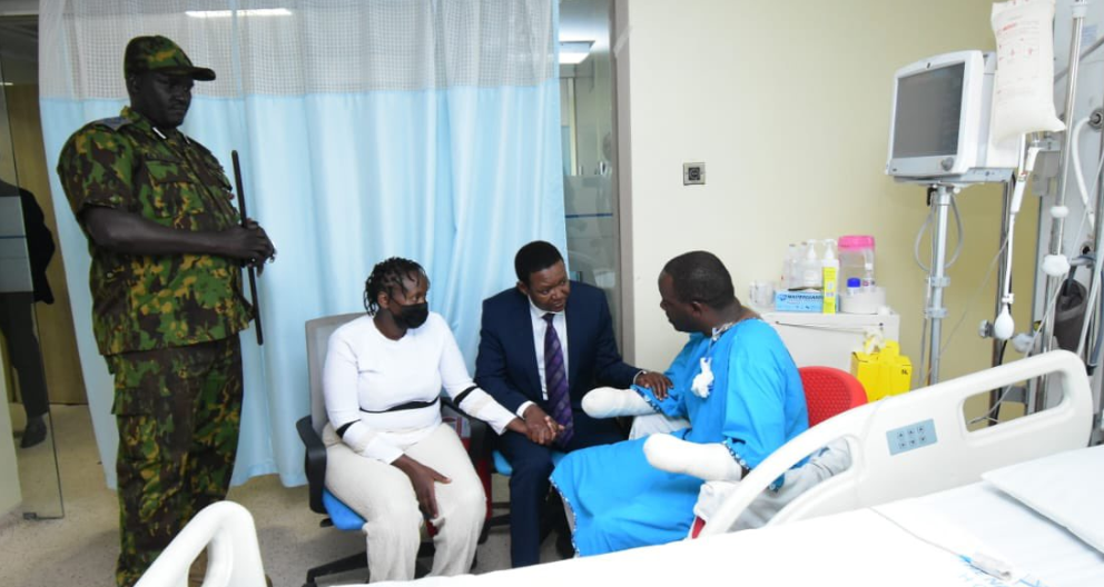 CS Alfred Mutua visiting Chief Inspector Karuri at Nairobi West Hospital. PHOTO/@DrAlfredMutua/X