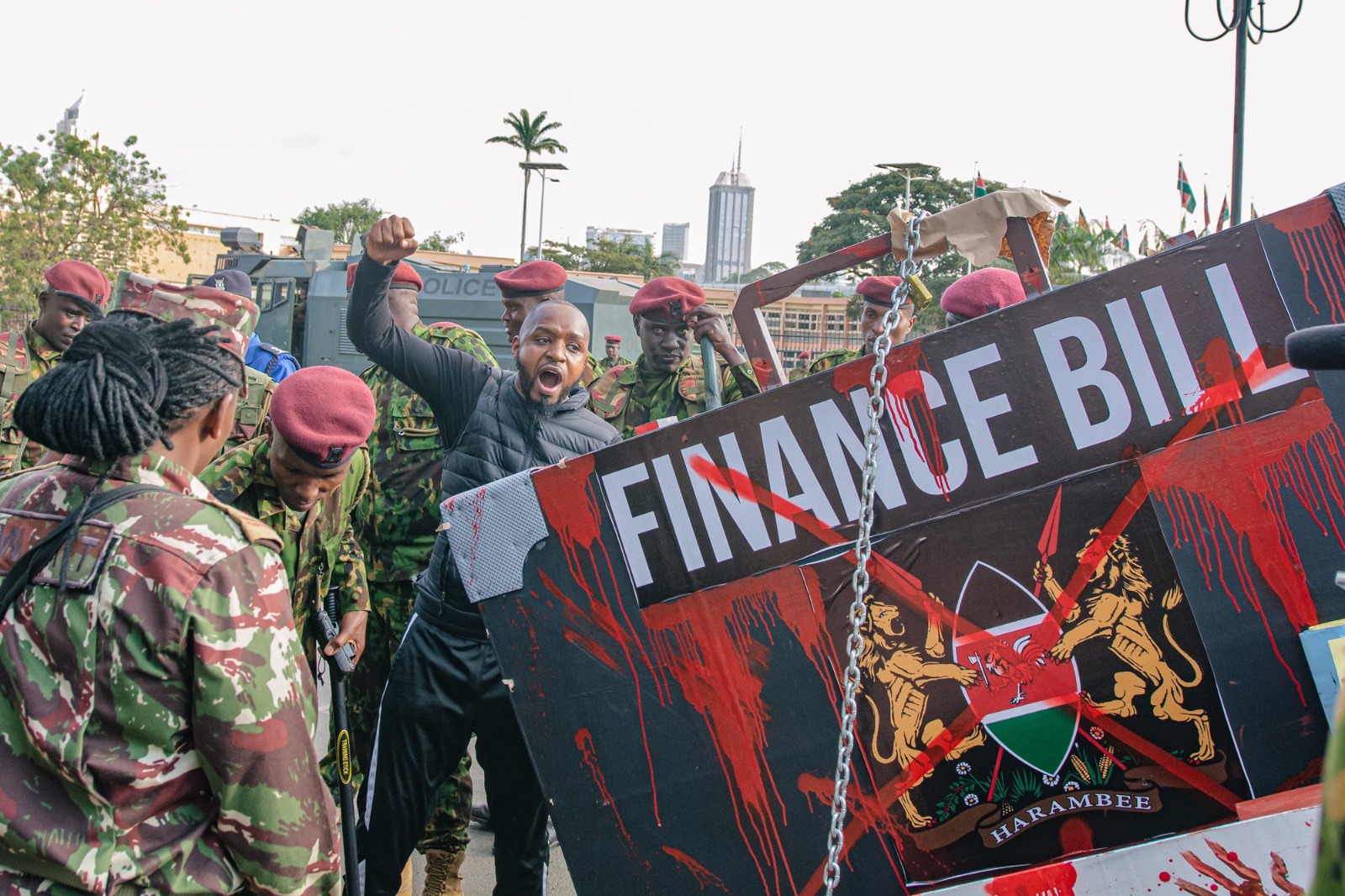 Activist Boniface Mwangi during street protests on Tuesday, June 18, 2024. Traders have decried the destruction of property in the ongoing anti government protests. PHOTO/@bonifacemwangi/X