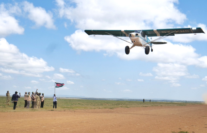 Tourism Cabinet Secretary Alfred Mutua flags off an aircraft to be used during the KWS wildlife census of 2024, on Wednesday, June 19, 2024.PHOTO/@DrAlfredMutua/X