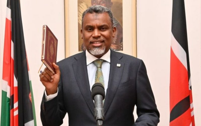 NIS Director-General Noordin Haji takes the oath of office at State House on June 14, 2023. PHOTO/StateHouse Kenya/ Facebook.