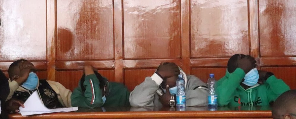 The four police officers and two other people suspected of breaking in and stealing from a stationery motor vehicle appearing in court. PHOTO/@ODPP_KE/X