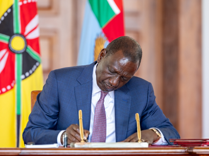 President William ruto signs the supplementary appropriations bill at State House on June 10, 2024. PHOTO/@WilliamsRuto/X.