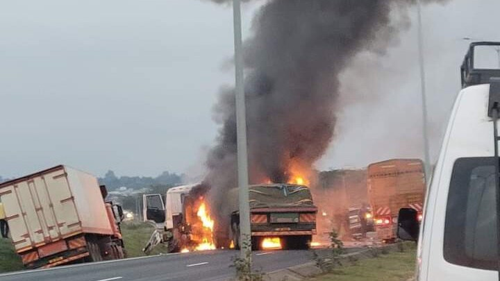 Two trucks collided on Southern Bypass near Ole Sereni Hotel on Tuesday, July 23, 2024. PHOTO /#Ole Sereni