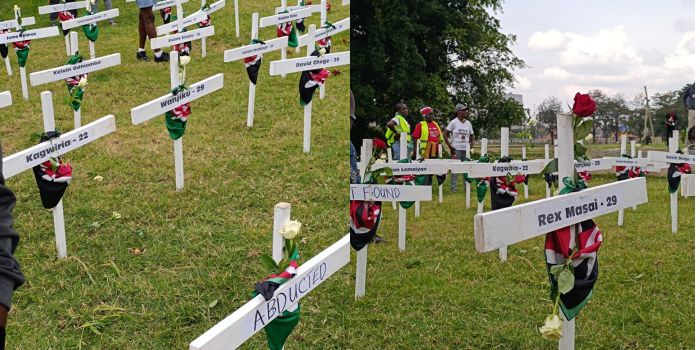 Crosses mounted at Uhuru Park Nairobi on Sunday, July 7, 2024. PHOTO/#SabaSabaMarchForOurLives/X