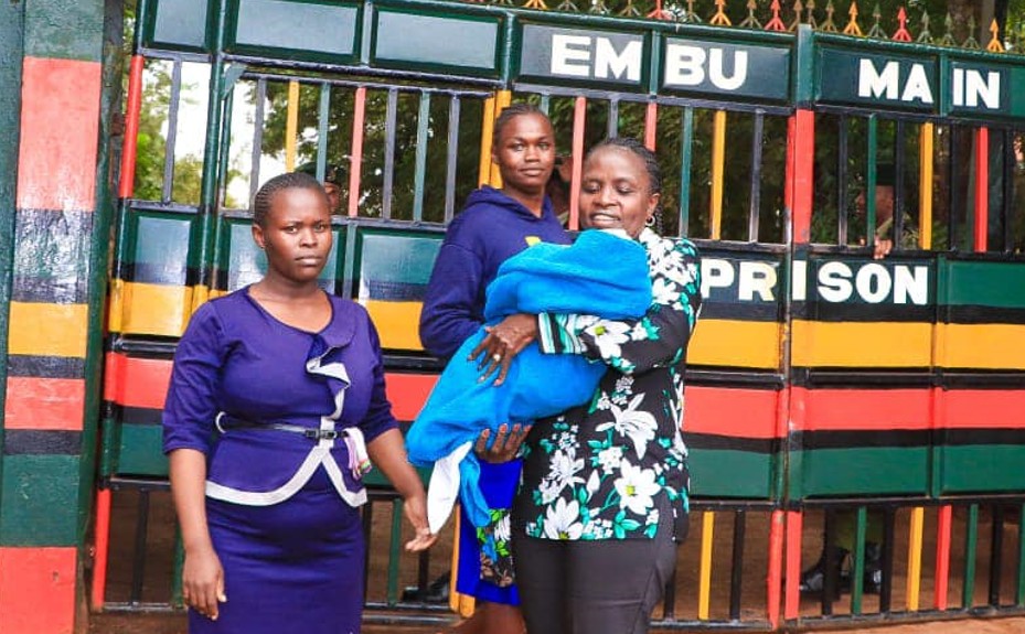 Embu Woman Representative Pamela Njoki Njeru together with Ann Murugi outside Embu Maximum Prison