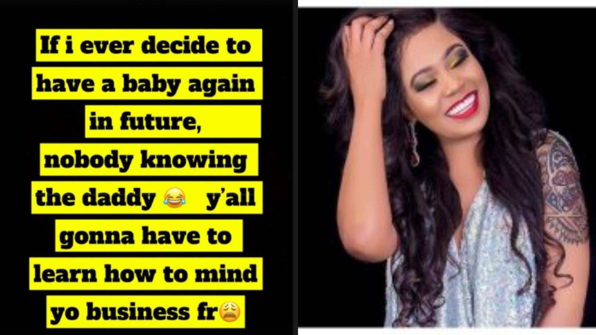 A collage of Vera Sidika statement and Picture .PHOTO/@queenveebosset/Instagram