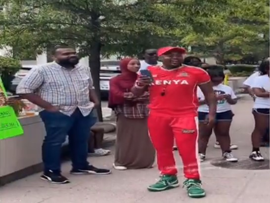 Kenyans protesting outside IMF headquarters on Saturday, July 20, 2024. PHOTO/Screengrab by K24 Digital