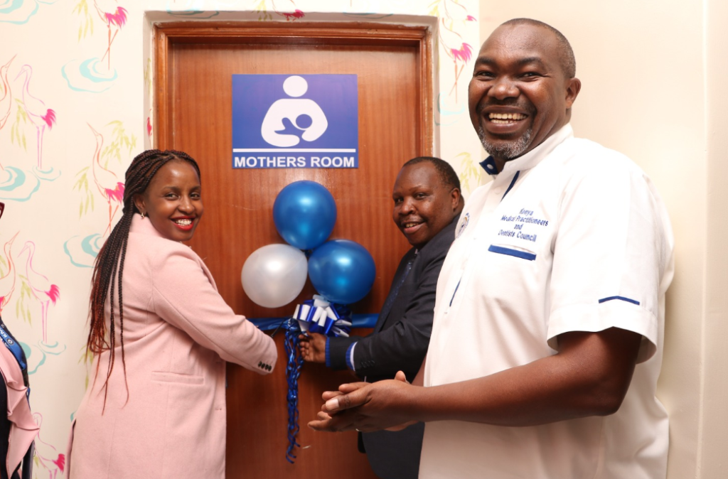 KMPDC officials Dr. Elizabeth Gitau and CEO Dr David Kariuki, commissioning KMPDC's official new Mothers' room. PHOTO/@KmpdcOfficial/X