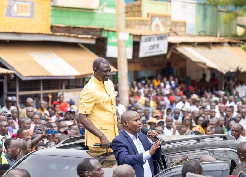 President William Ruto, Interior CS Kithure Kindiki addressing residents in Tharaka Nithi County. PHOTO/@kithurekindiki/X