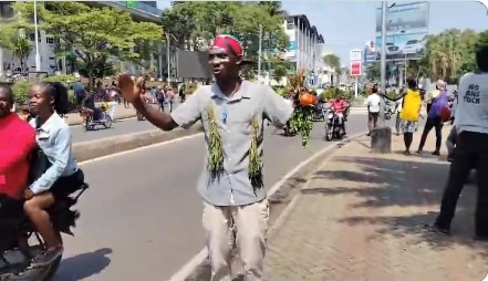 Protesters in Kisumu. PHOTO/Screengrab by K24 Digital