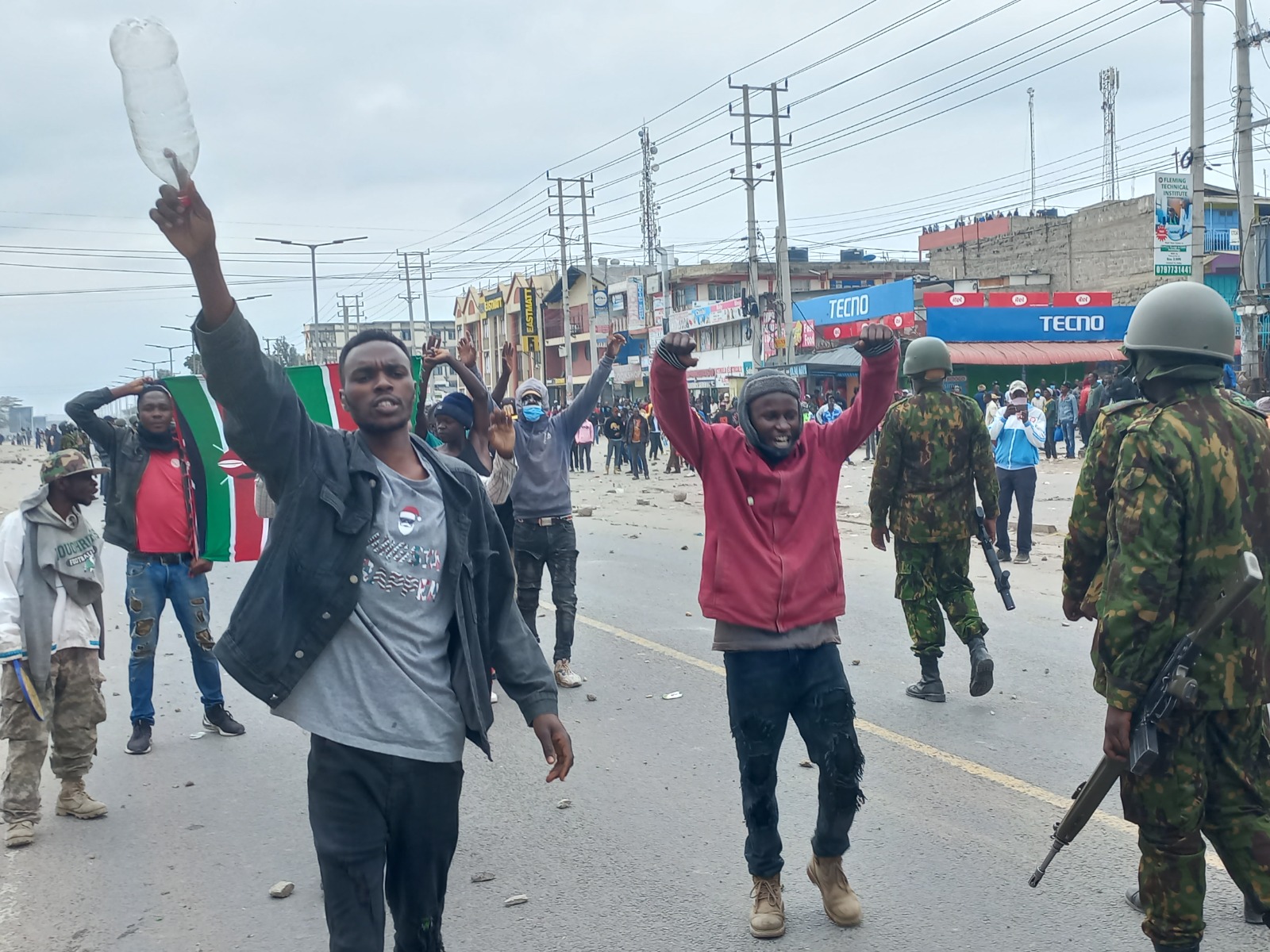 Protesters facing off with the police in Kitengela. PHOTO/Christine Musa