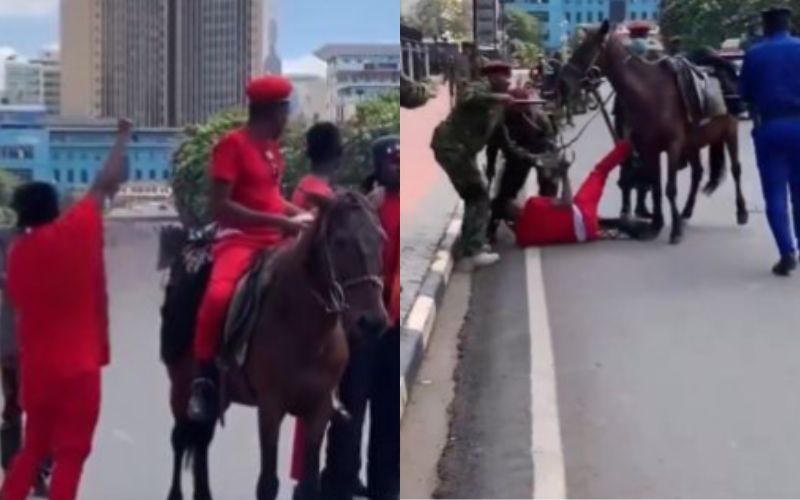 Photo collage of Eric Omondi before and during his arrest. PHOTO/Screengrab by K24 Digital