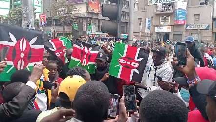 Protesters converging in Nairobi CBD. PHOTO/Screengrab by K24 Digital