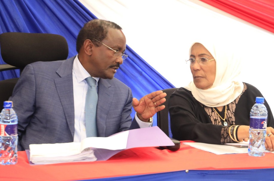 Kalonzo Musyoka and Secretary General Shakila Abdalla at NEC meeting held at Wiper headquarters. PHOTO/@skmusyoka/X