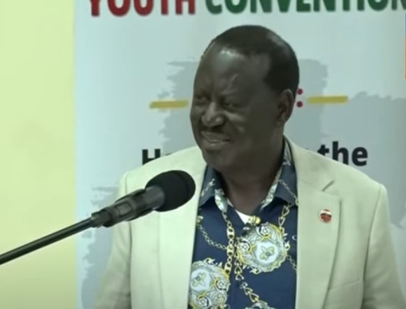 Azimio leader Raila Odinga at Pan African Youth Convention at the Kenya School of Government, Nairobi on July 11, 2024. PHOTO/Screengrab by K24 Digital/@Azimio TV(Official)/YouTube