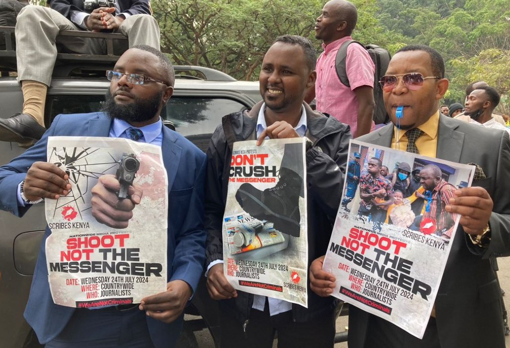 A section of journalists at their demonstrations against police brutality. PHOTO/@K24Tv/X