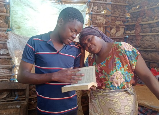 Suheil Mkalla with his mother Tatu Mohamed at their home in Kombani village Kwale county