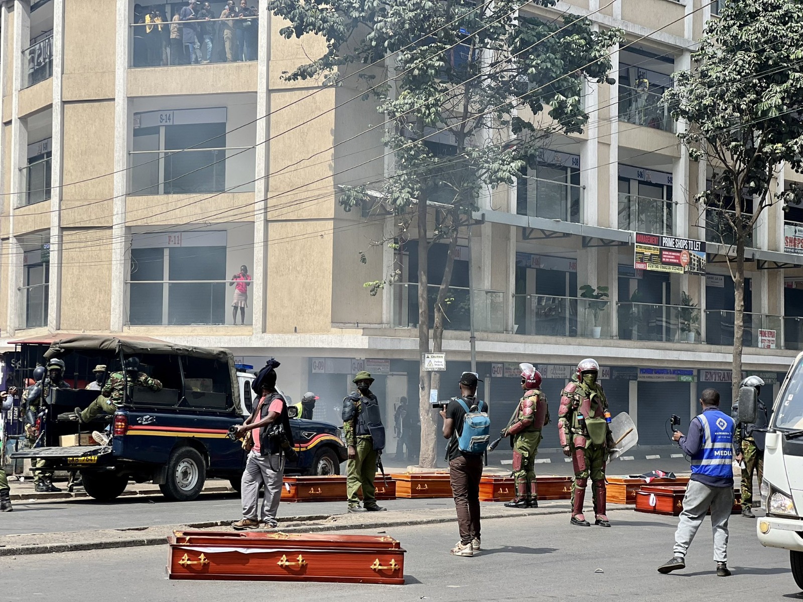 Empty coffins dropped along Moi Avenue near Jevanjee Gardens on Tuesday, July 2, 2024. PHOTO/@bonifacemwangi/X