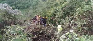  The wreckage of Olasiti Boarding primary school bus which was involved in accident at Kimwani in Nandi county. PHOTO/Isaiah Cheruiyot.