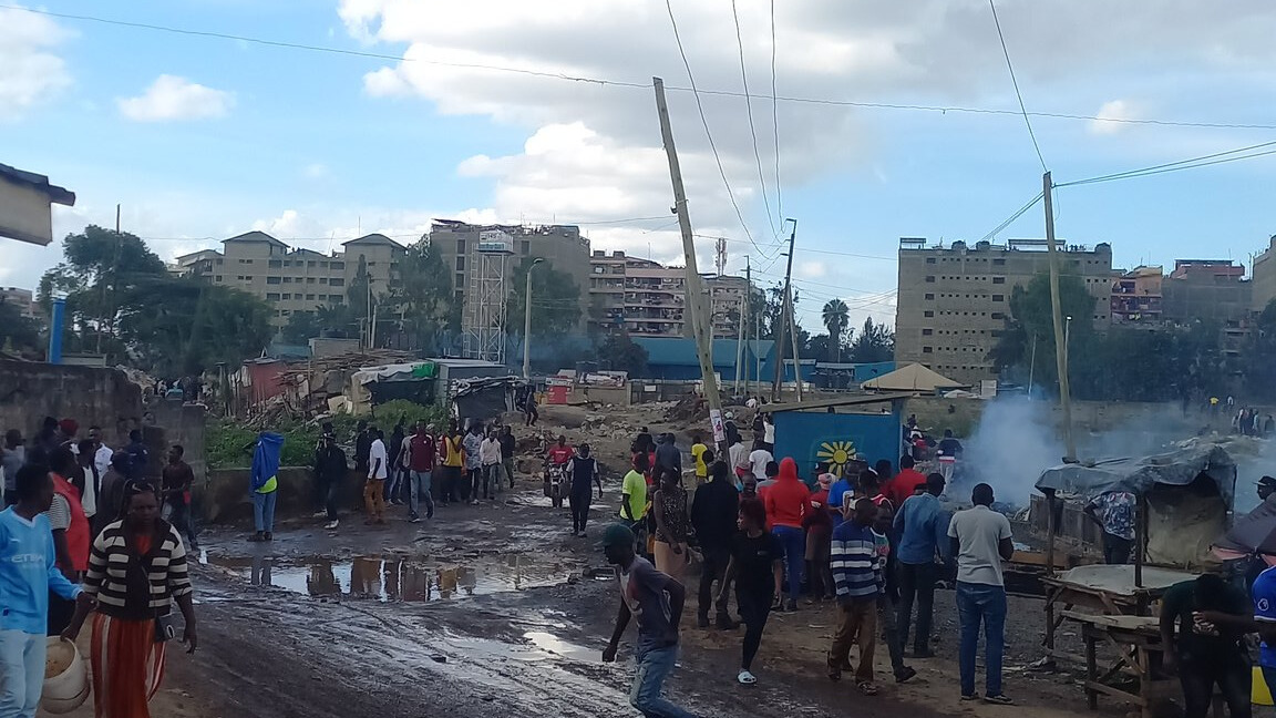 Protesters in Kware. PHOTO/@mukuru-cjc/X