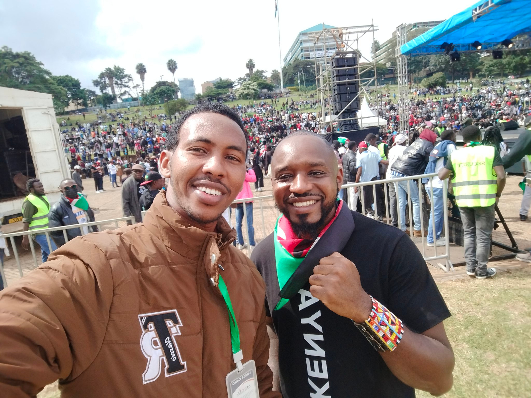 Quraish Abdi Habashow and Boniface Mwango during Shujaaz memorial concert