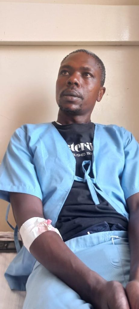 42 year old Peter Ndungu admitted at the Kitengela Subcounty hospital with a bullet lodged on his neck. PHOTO /Christine Musa