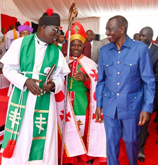 President William Ruto is received at the AIPCA church in Nyandarua County on July 14, 2024. PHOTO/@Williamsruto/X