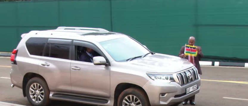 Designated Cabinet Secretary car being fixed with a Kenyan flag on Thursday August 8, 2024. PHOTO/ screengrab by K24 Digital