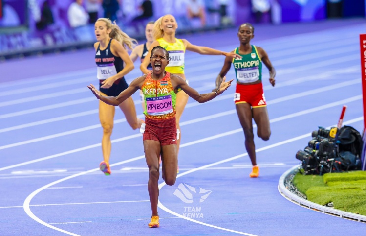 Faith Kipyegon when she won gold in 1,500m race at the Paris Olympics on August 10, 2024.